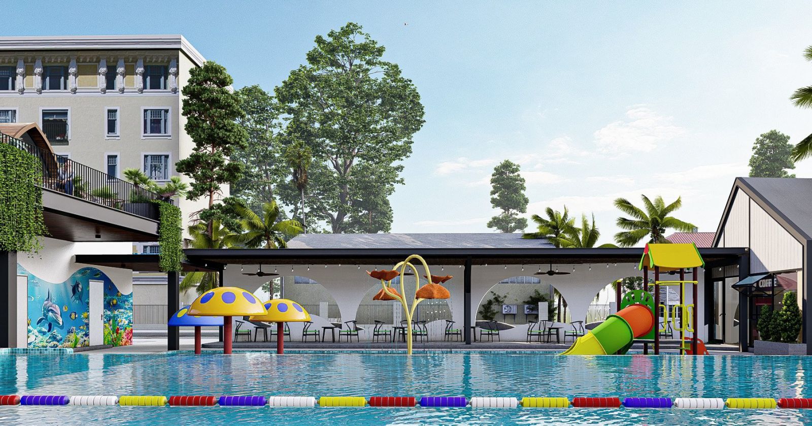 Công ty Phúc Khang thiết kế thi công hồ bơi kết hợp khu vui chơi chuyên nghiệp